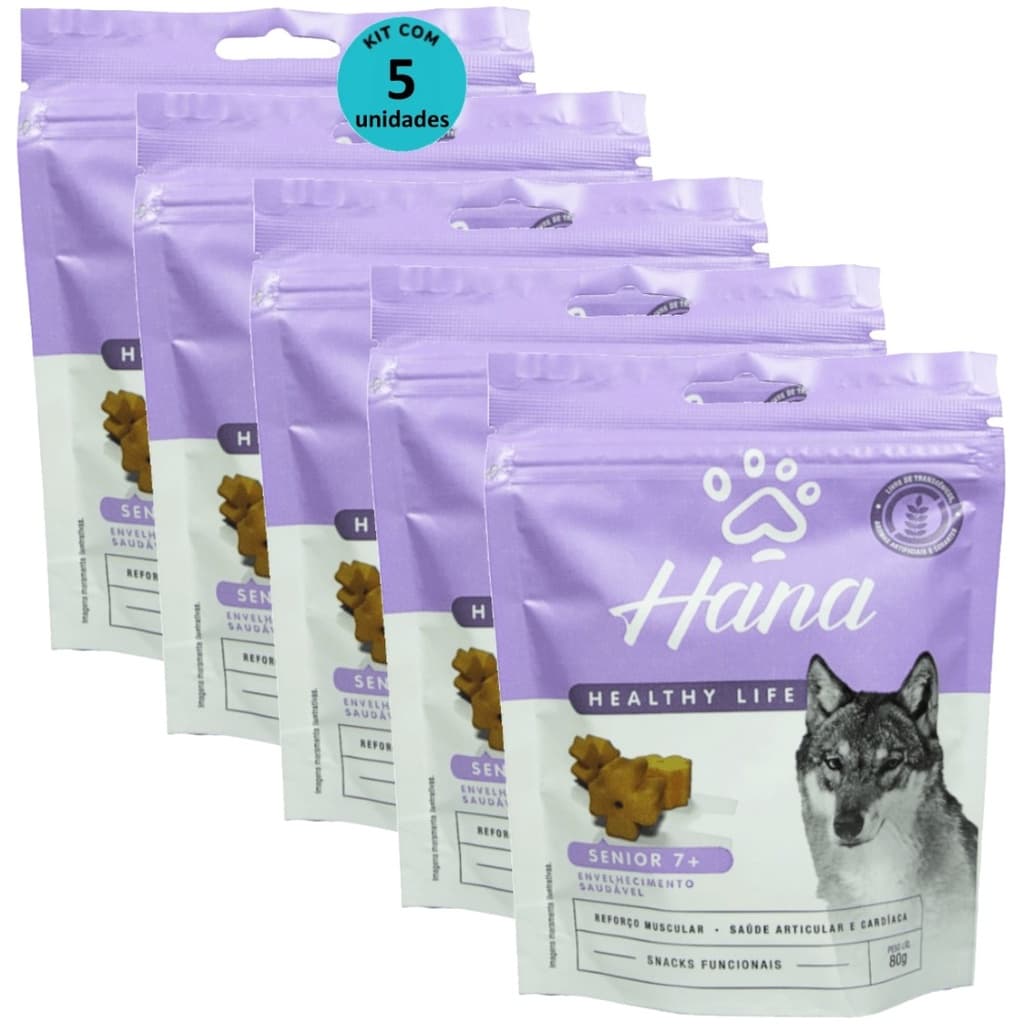 Hana Senior 7 + Envelhecimento Saudável 80g Snacks Para Cães Adultos Kit C/ 5 un