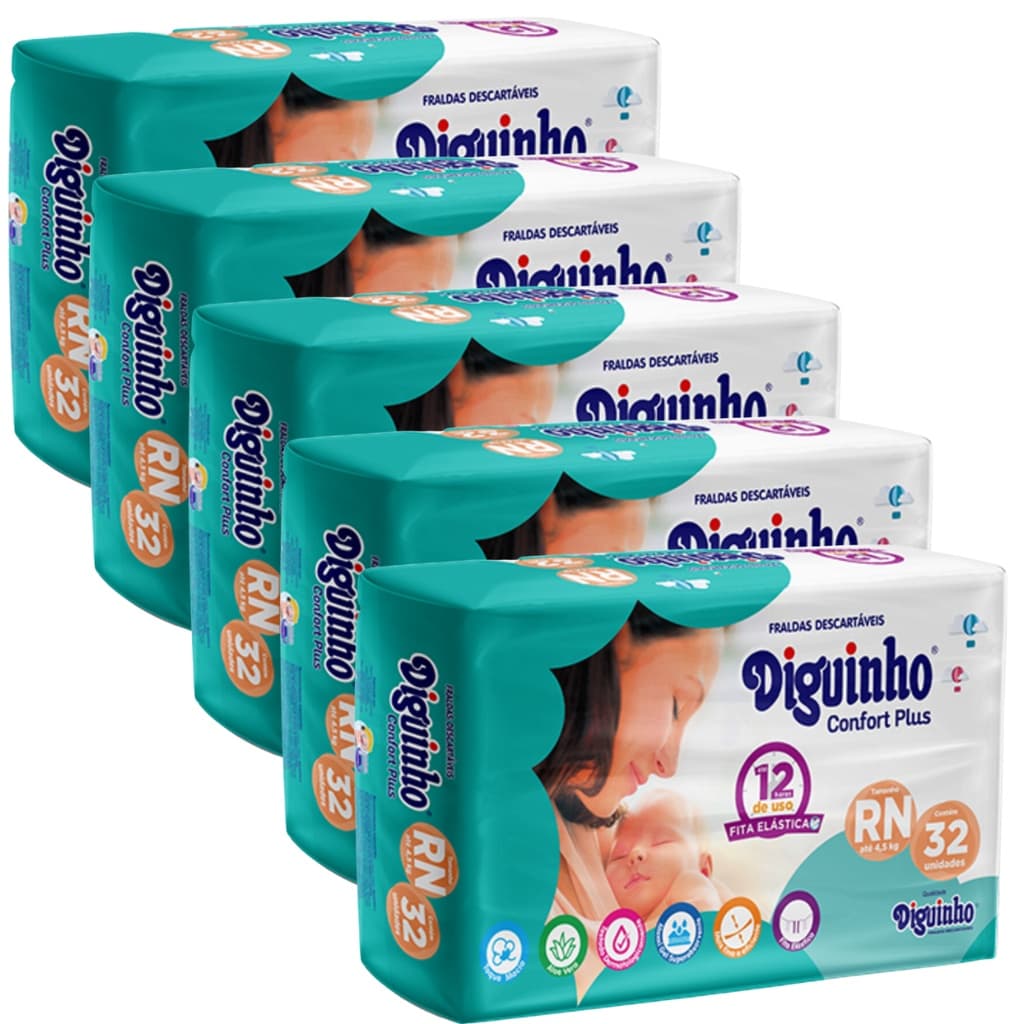 KIT FRALDA DESCARTÁVEL DIGUINHO CONFORT PLUS RN COM 160 UNIDADES