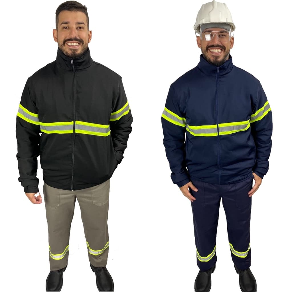 Jaqueta com Refletivo 2 bolsos laterais forrada com manta Grossa gramatura 80 Uniforme Operacional Sinalização Porto Cais