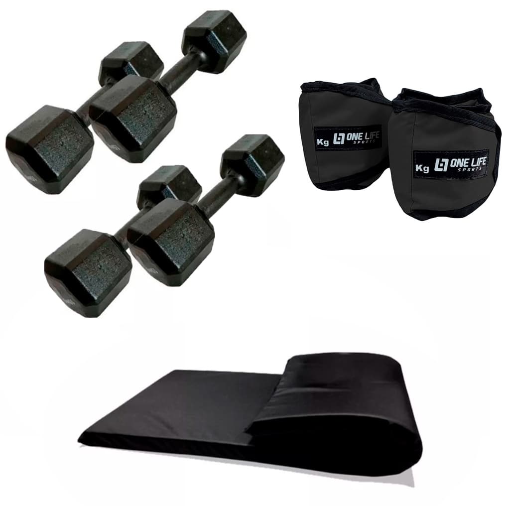 Kit Treino- Colchonete + Caneleira 5kg +  Halter 4 e 5kg