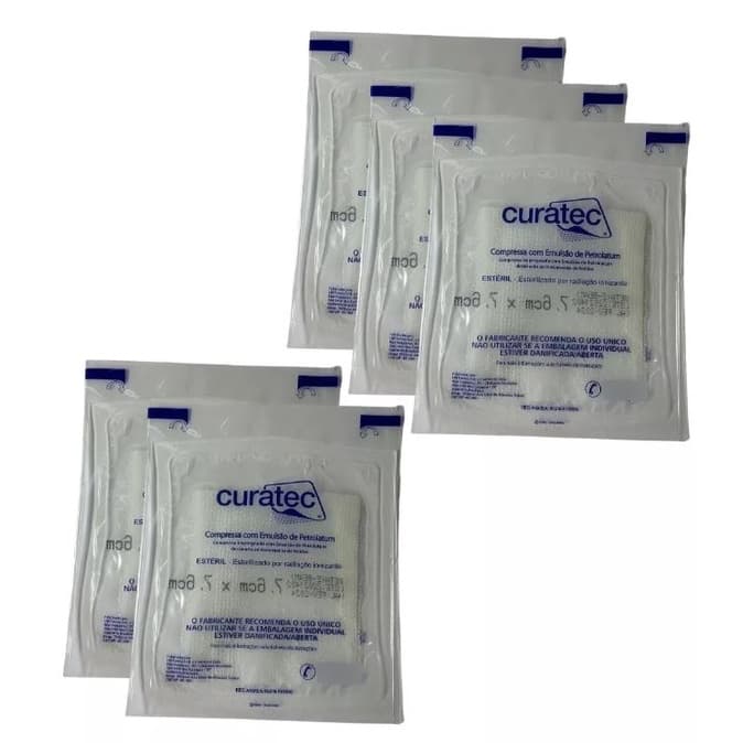 Kit C/5 Compressas C/Emulsão de Petrolatum 7,6 x 7,6cm - Curatec
