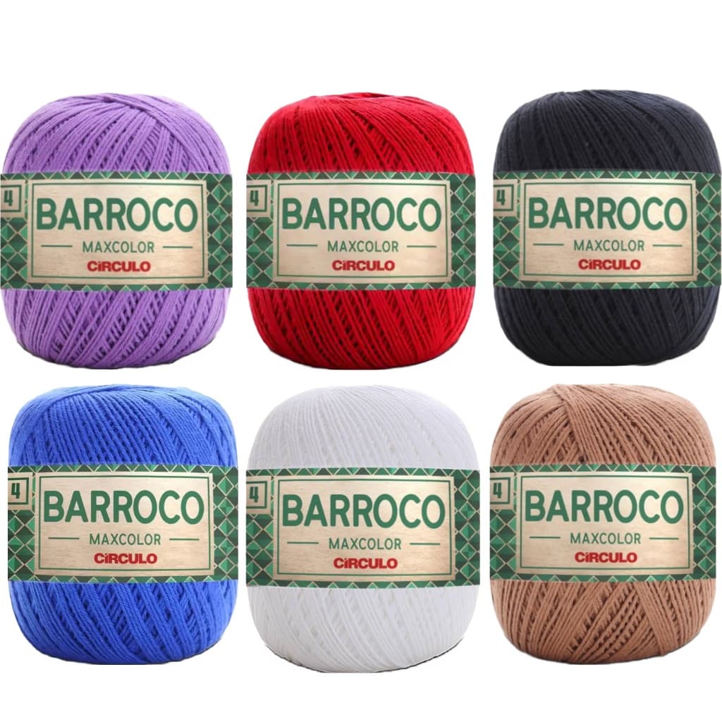 Kit de 6 Barbantes Barroco MaxColor Fio Número 4 de 590 TEX Círculo Linha para Crochê e Tricô