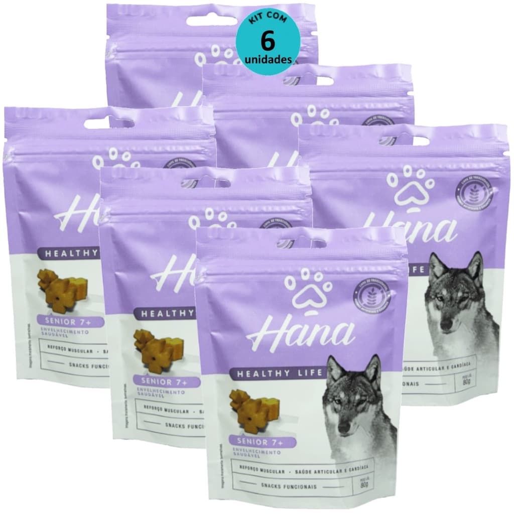 Hana Senior 7 + Envelhecimento Saudável 80g Snacks Para Cães Adultos Kit C/ 6 un