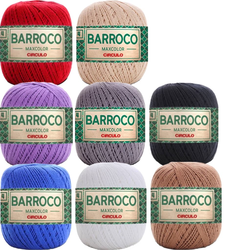 Kit 8 Novelos Barbante Barroco MaxColor Fio n° 4 de 590 TEX e 200 Gramas Circulo para Crochê e Tricô