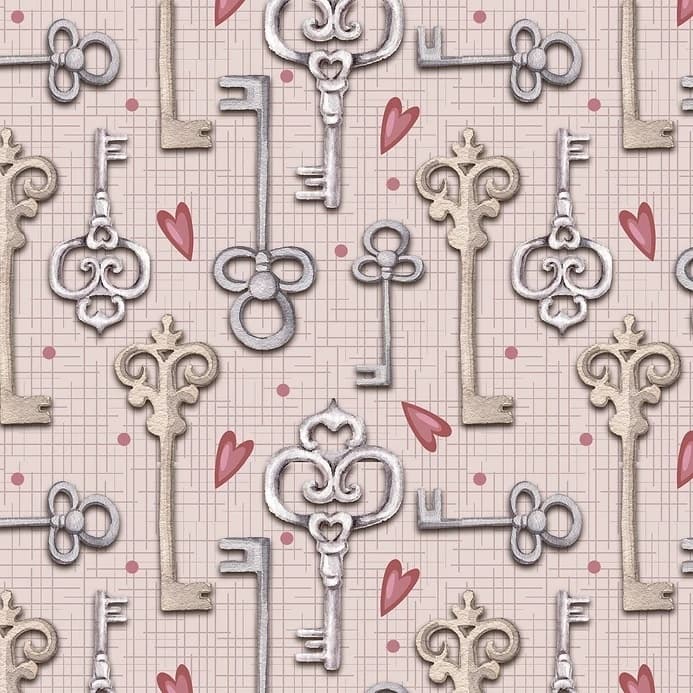 Tecido Patchwork Digital Chaves e Cadeados (Chaves) Rosa CD004