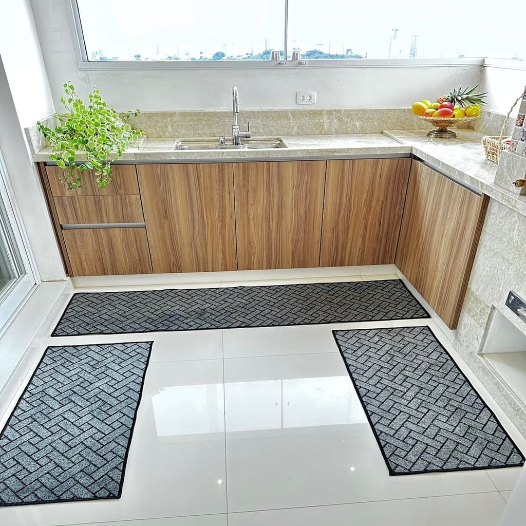 Kit 3 Tapetes Para Cozinha Sala Fácil Limpeza Antiderrapantes Design Quadriculado