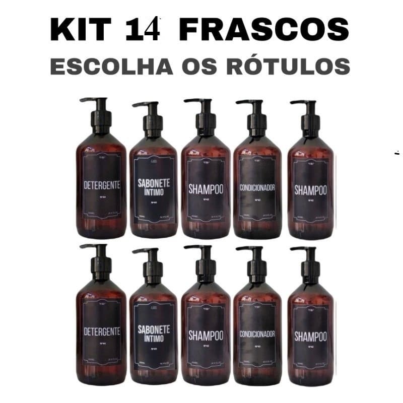 Kit Banho Pet ÂMBAR para Shampoo Sabonete Líquido e Condicionador 14 pçs 500ml