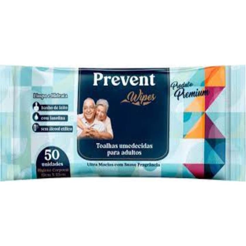 Prevent - Banho de Leito Toalhas Umedecidas Adulto 50 Folhas Sem Álcool