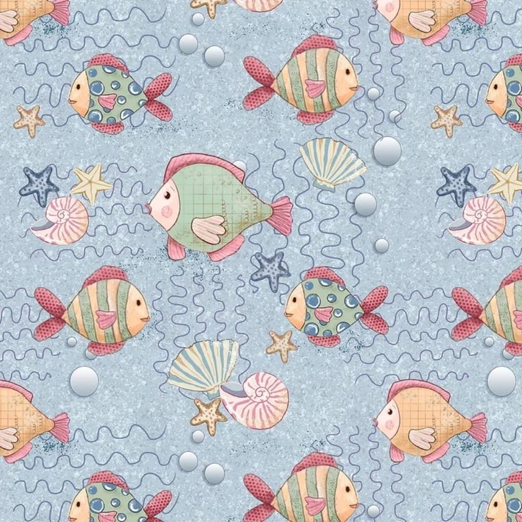 Tecido Patchwork Digital Peixinhos Azul Férias Fer002