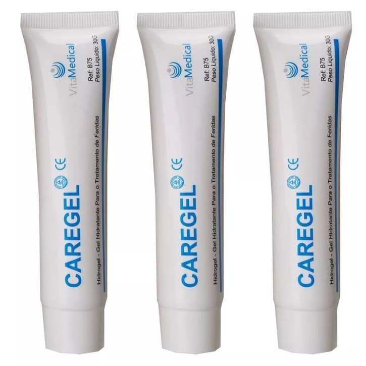 Kit com 3 Tubos Curativo Hidrogel para Tratamento de Feridas Caregel 30g - Vita Medical