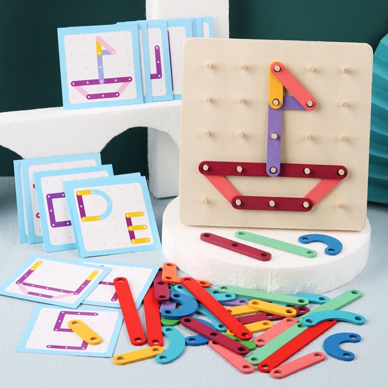 Brinquedo criativo Gráficos geométricos alfabeto letras pegboard quebra-cabeça de madeira cartão brinquedos educativos