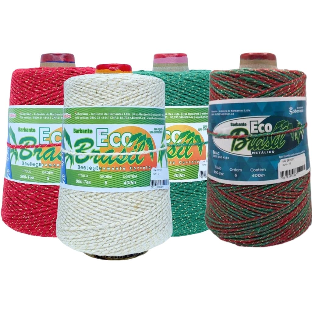 Kit 4 Barbante Eco Brasil Fio 6 Brilho Metálico 400g 900 TEX Soberano Crochê Tricô Artesanato