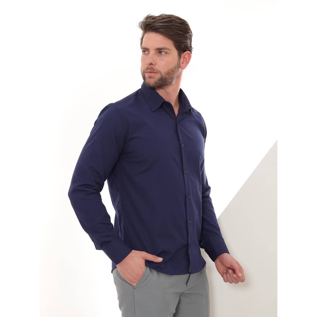 Camisa Social Manga Longa Slim Azul Marinho
