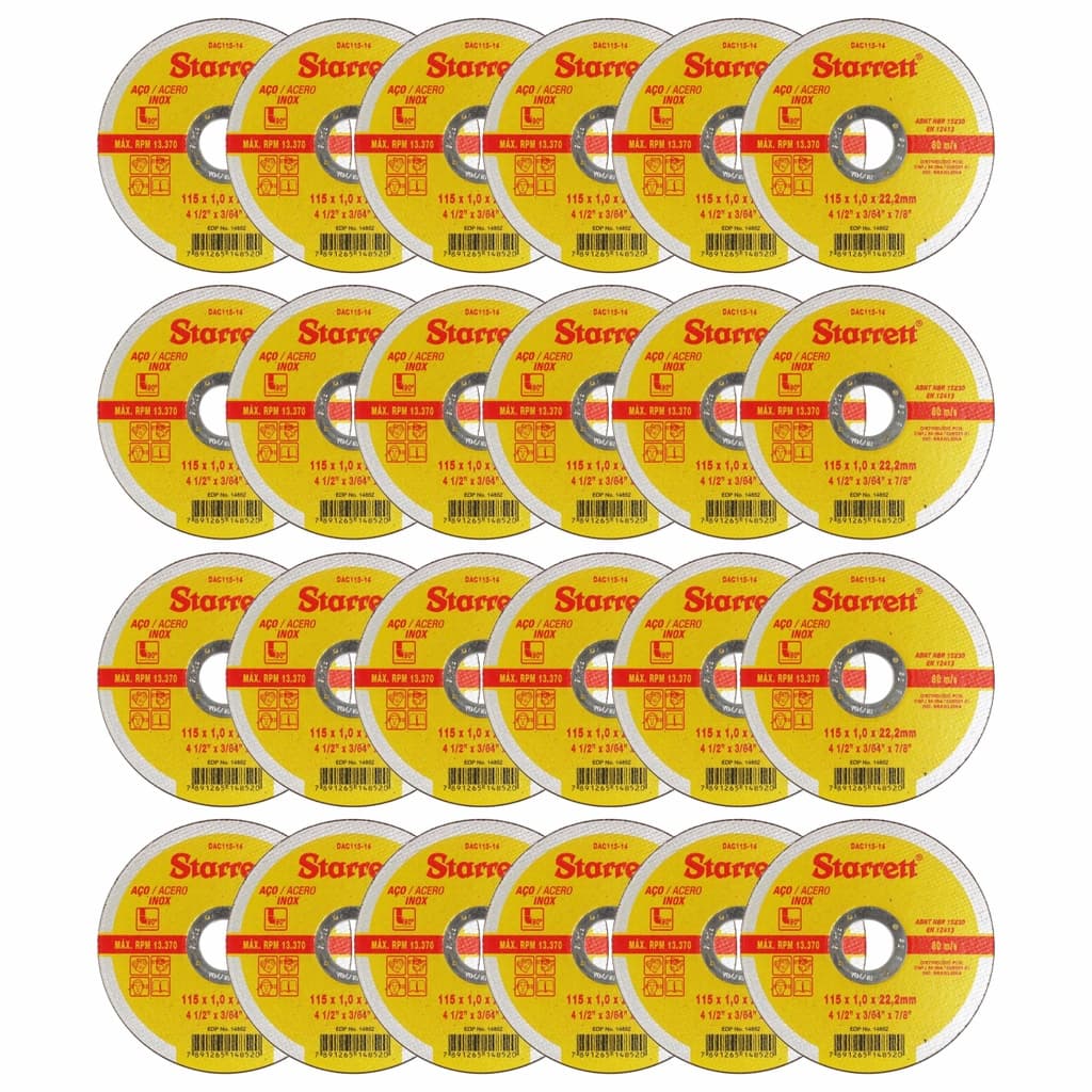 Kit 24 Discos De Corte Starrett Inox 115mm 4.1/2 x 1mm Extra Fino Esmerilhadeira