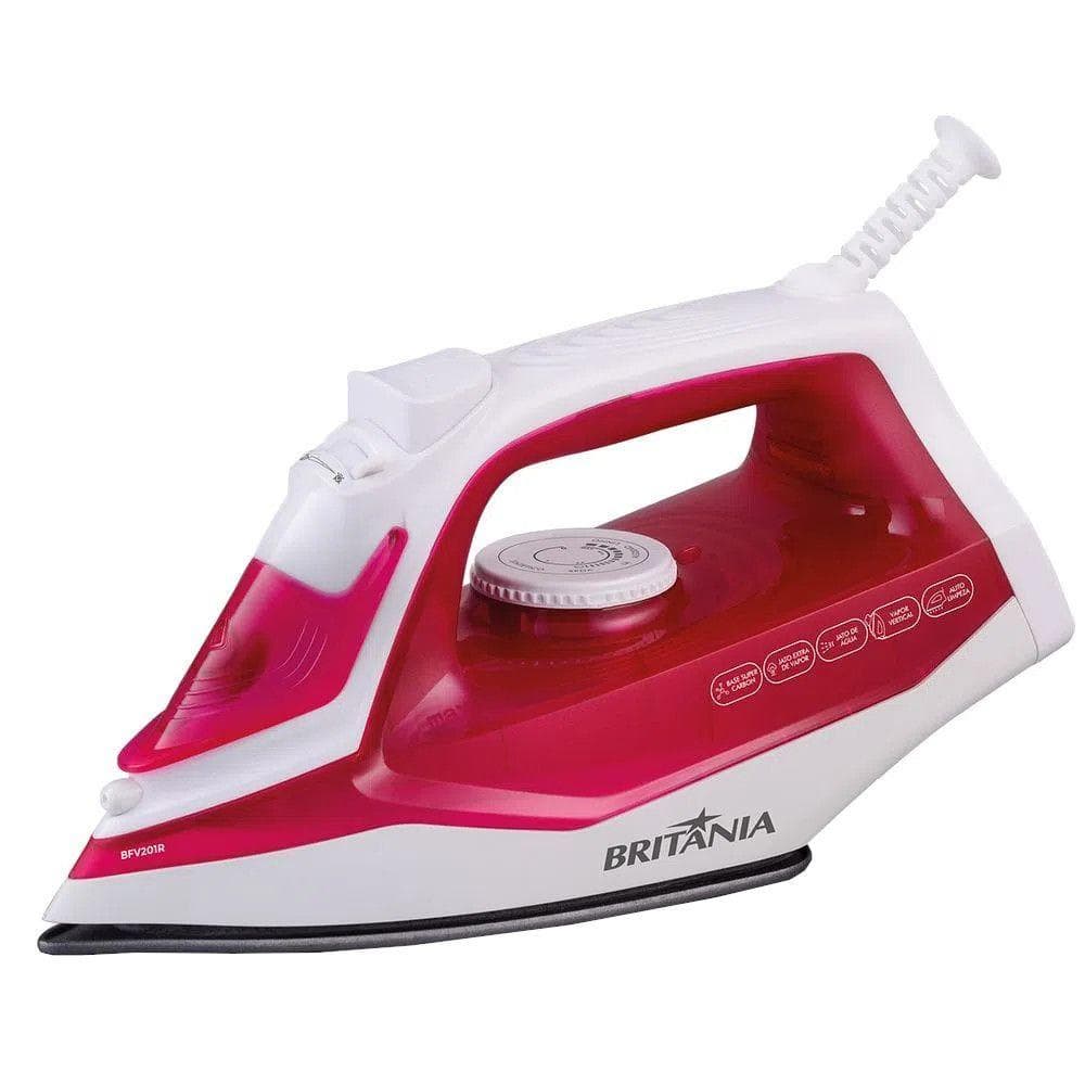 Ferro de Passar a Vapor Britânia BFV201R Super Carbon 1250W 190mL Autolimpante com Base Antiaderente