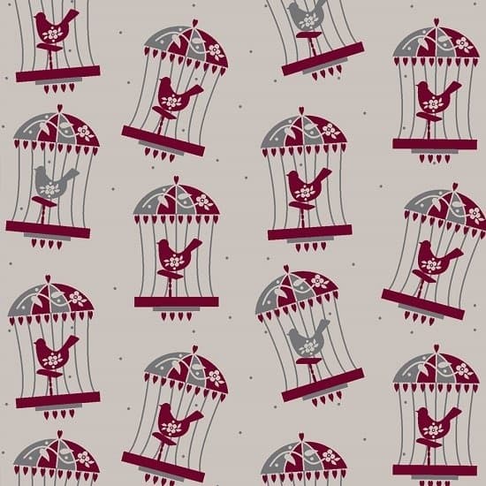 Tecido Patchwork Gaiola Com Pássaros Fundo Cinza 4689