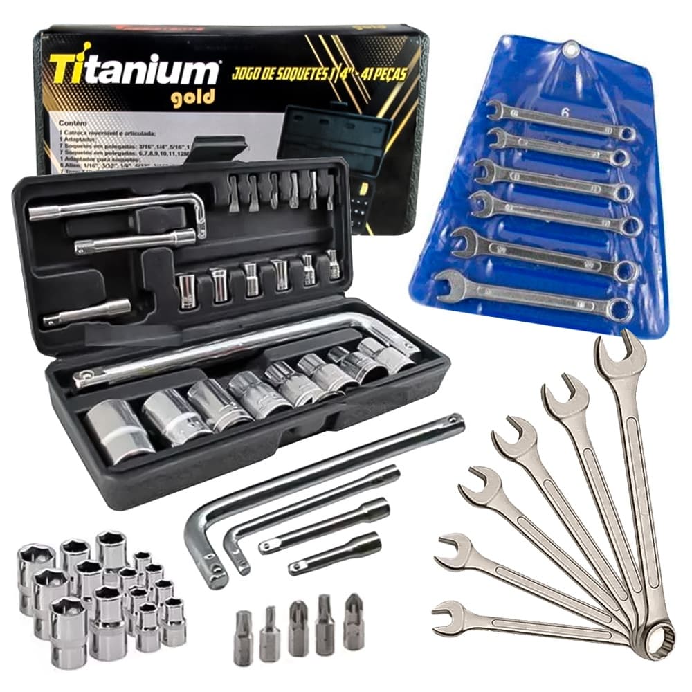 Kit Jogo 30 Peças Chave Catraca Reversível Soquete + Chaves Combinadas Aço Carbono Cr-V Profissional
