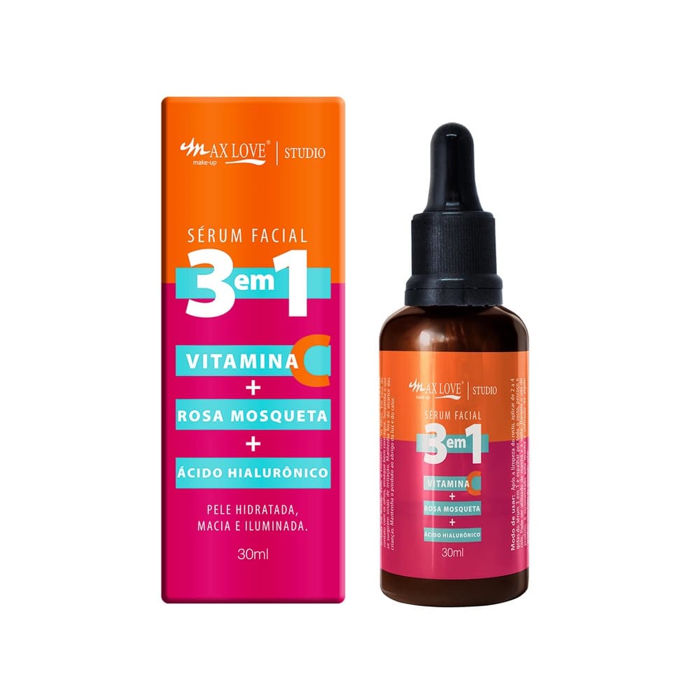Sérum Facial Max Love 3em1 Vitamina C + Rosa Mosqueta + Ácido Hialurônico - 30ml