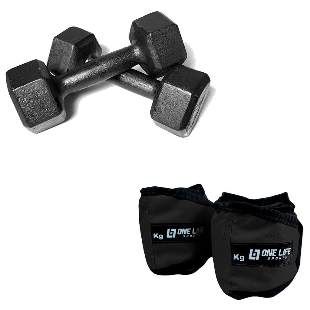 Kit Treino em Casa - Caneleira 4kg + Par De Halter sextavado pintado 4kg