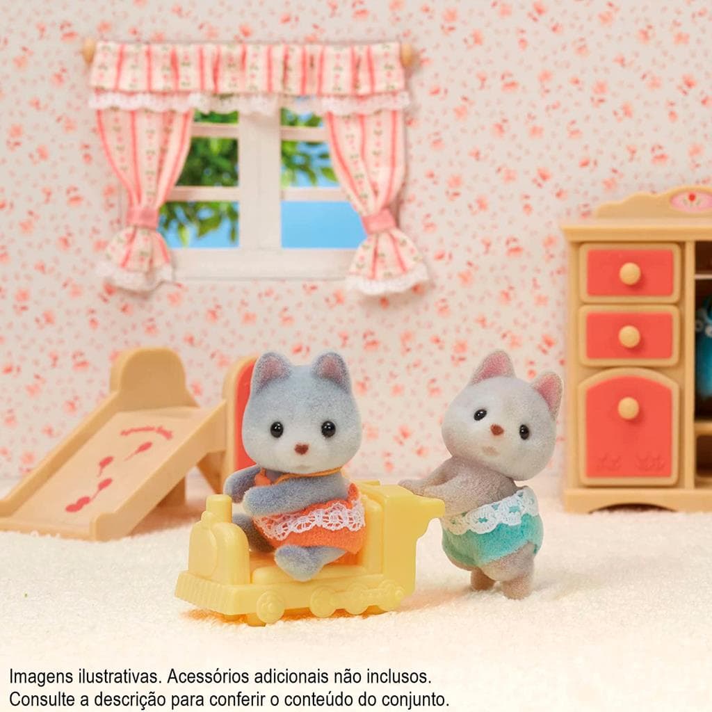 Sylvanian Families Gemeos Huskys Cabeca Articulada Com Trenzinho De Passeio 5638 - Epoch
