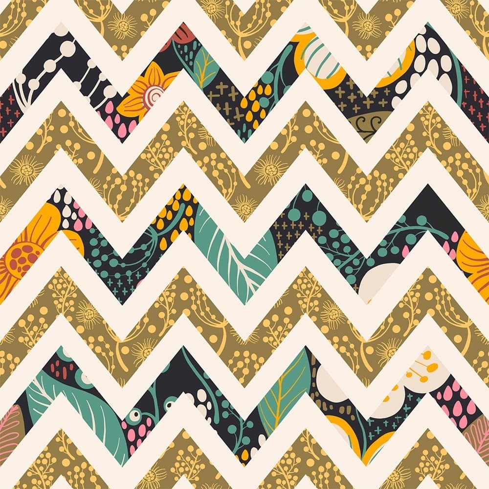 Tecido Patchwork Chevron Amarelo Multicor Contemporâneo 12508