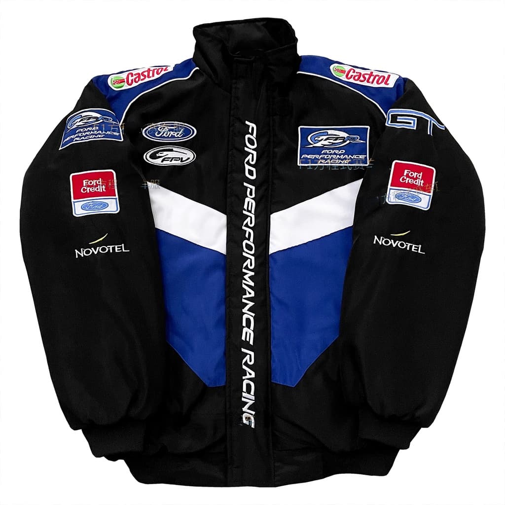 F1 Fato de corrida Ford Fleet Stand-Up Colarinho Bordado Americano Retro Fato de motocicleta Jacket Casaco de Algodão