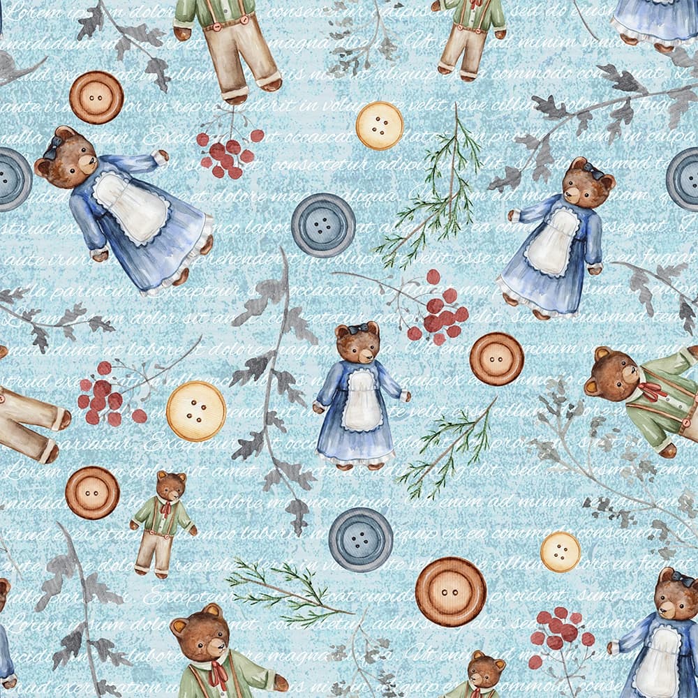 Tecido Patchwork Digital Casal de Ursos Azul D200