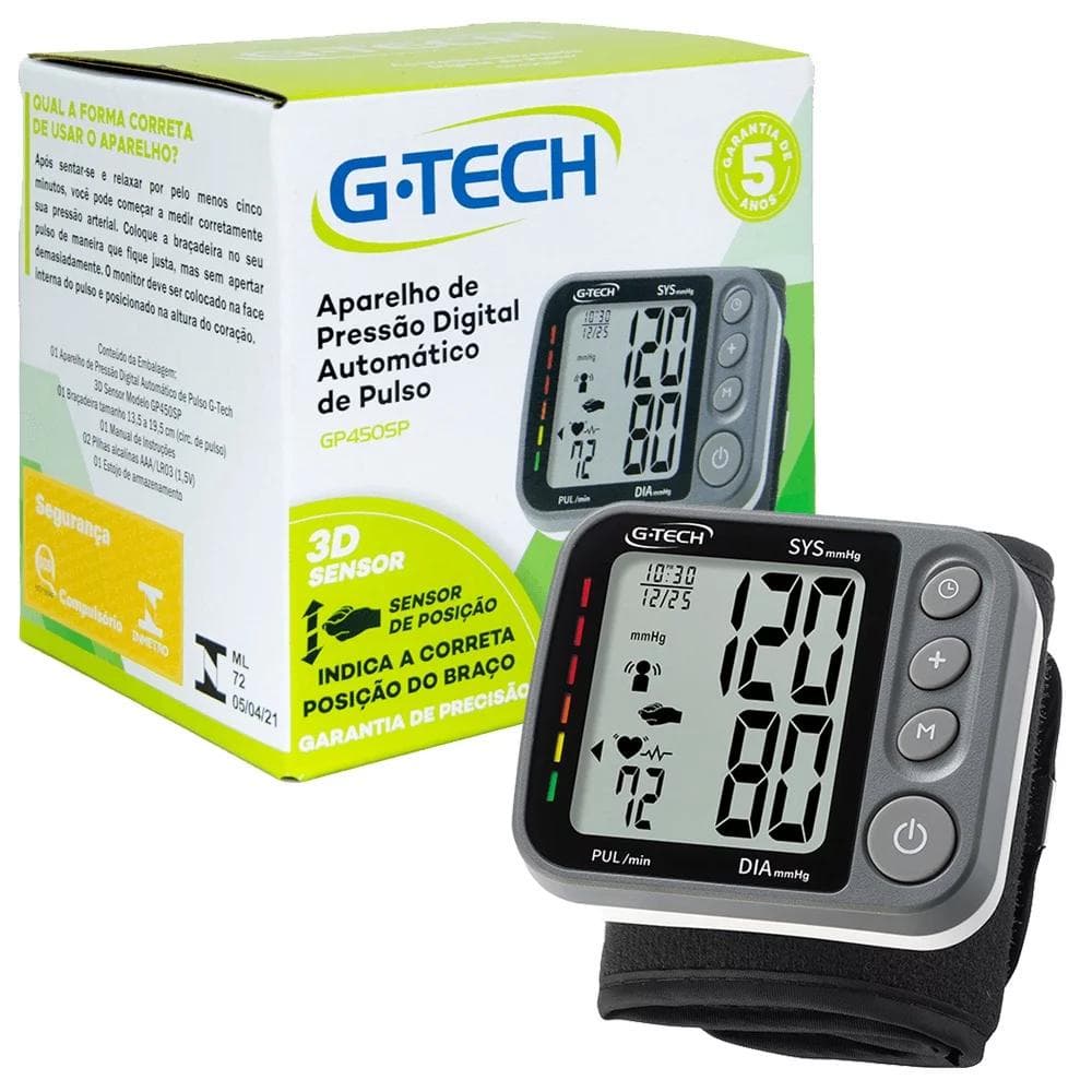 Aparelho medidor de pressão arterial digital de pulso G-Tech GP450SP