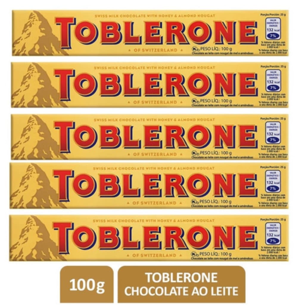 Kit 5 Toblerone Importado Chocolate Ao Leite 100g X 5