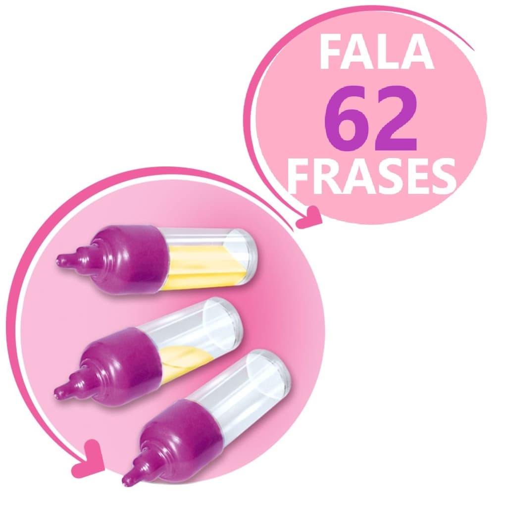 Boneca Angelina Negra Fala 62 Frases e Cadeira Alimentação