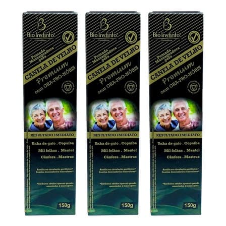 Kit com 3 Pomadas Massageadoras Canela De Velho Premium Bio Instinto 150g