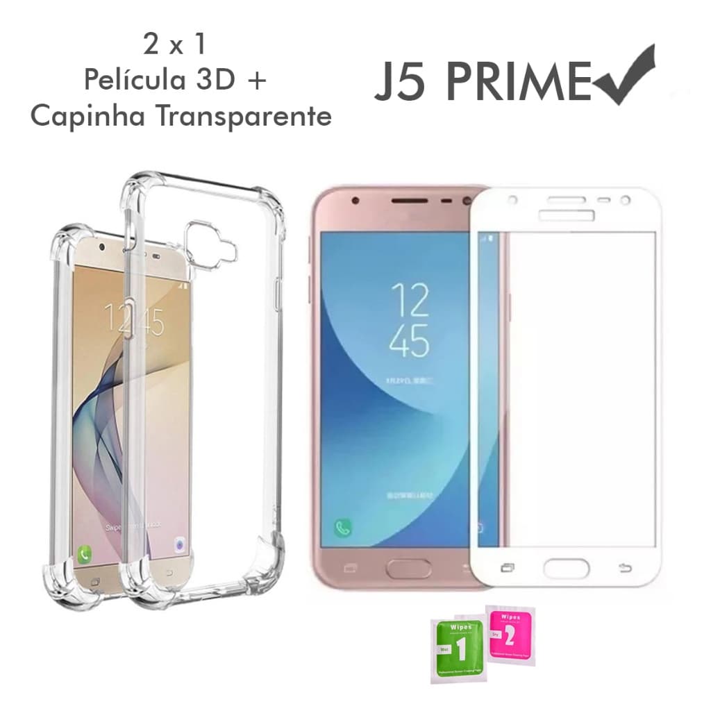 Capa Slim Fit Capa Case Capinha Anti Shock transparente Samsung Galaxy J5 PRIME  + Película Vidro 3D