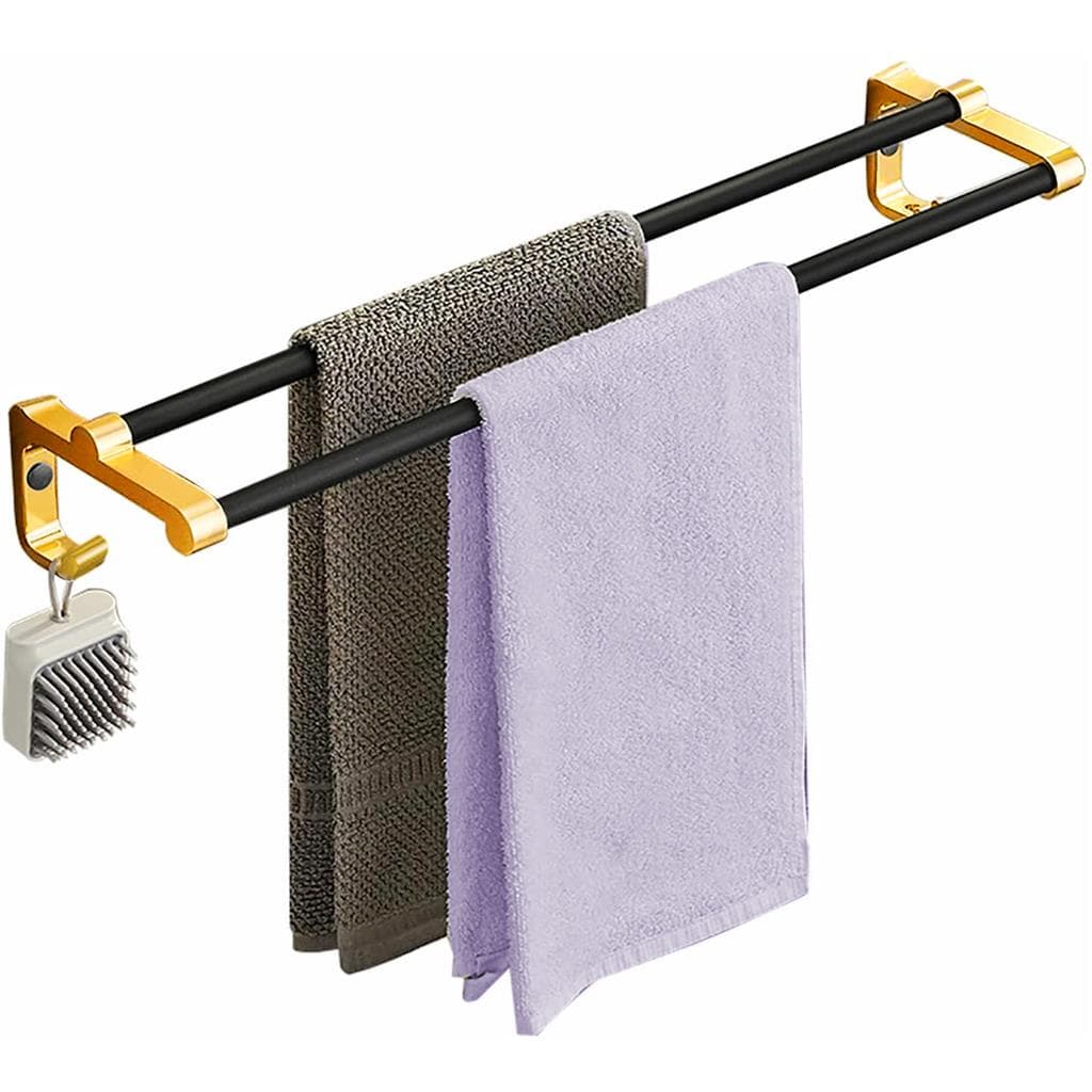 Suporte Porta Toalha Banho Banheiro Duplo Toalheiro Parede Dourado Preto 60cm