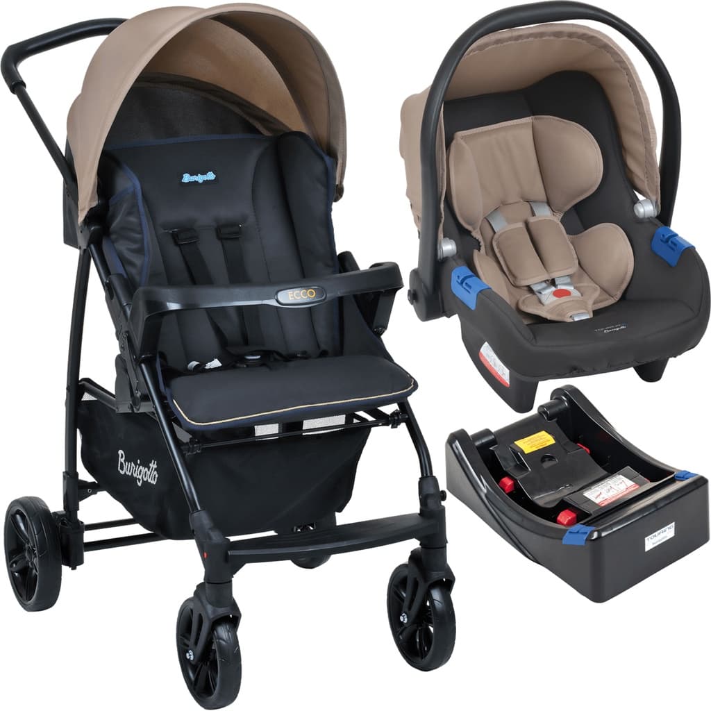 Carrinho Travel System e Base Cinza Bege - Burigotto