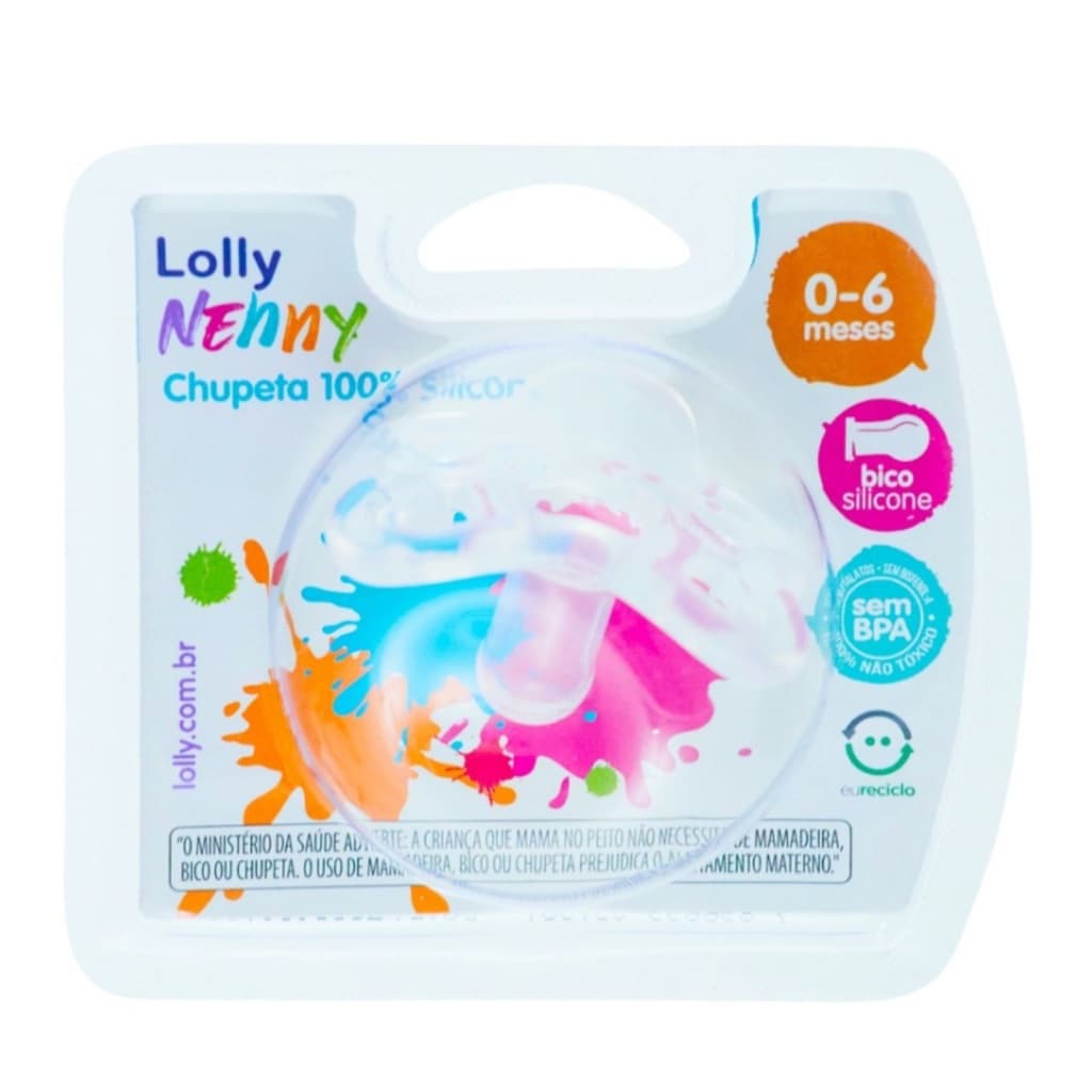 Chupeta 100% Silicone Bico Redondo T1 (0-6 Meses) Transparente - Lolly