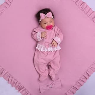 Saída maternidade bebê menina rendas luxo algodão Rosê com completa roupa de bebê menina