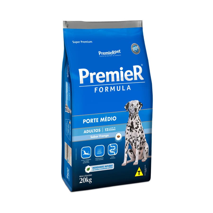 Ração Premier Cães Adultos Raças Médias Sabor Frango 20kg
