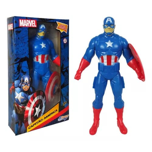 Boneco Marvel Super Heróis Capitão América Vingador  Super Heróis Semi Articulados 22 cm de Altura