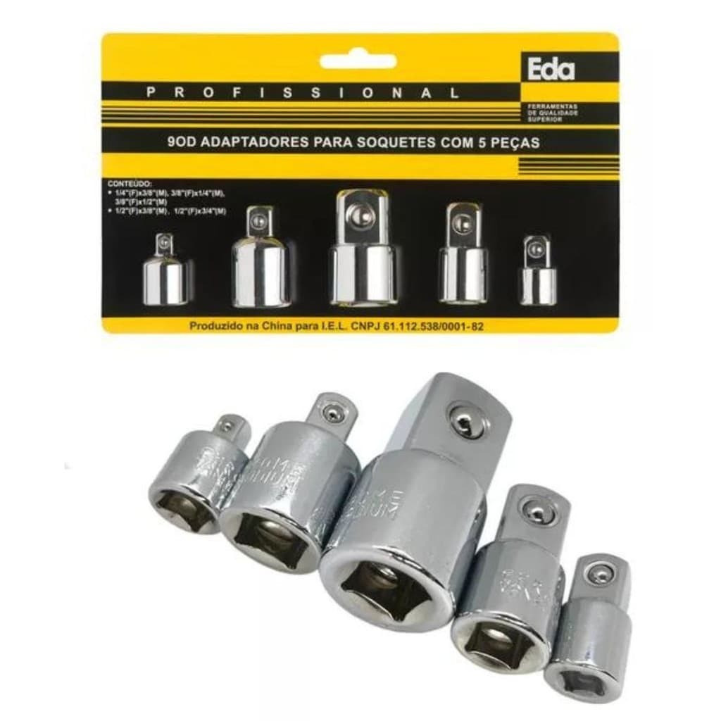 Jogo Kit Adaptador Soquete Catraca com 5 Pcs 1/4 3/8 1/2 3/4 9DO EDA