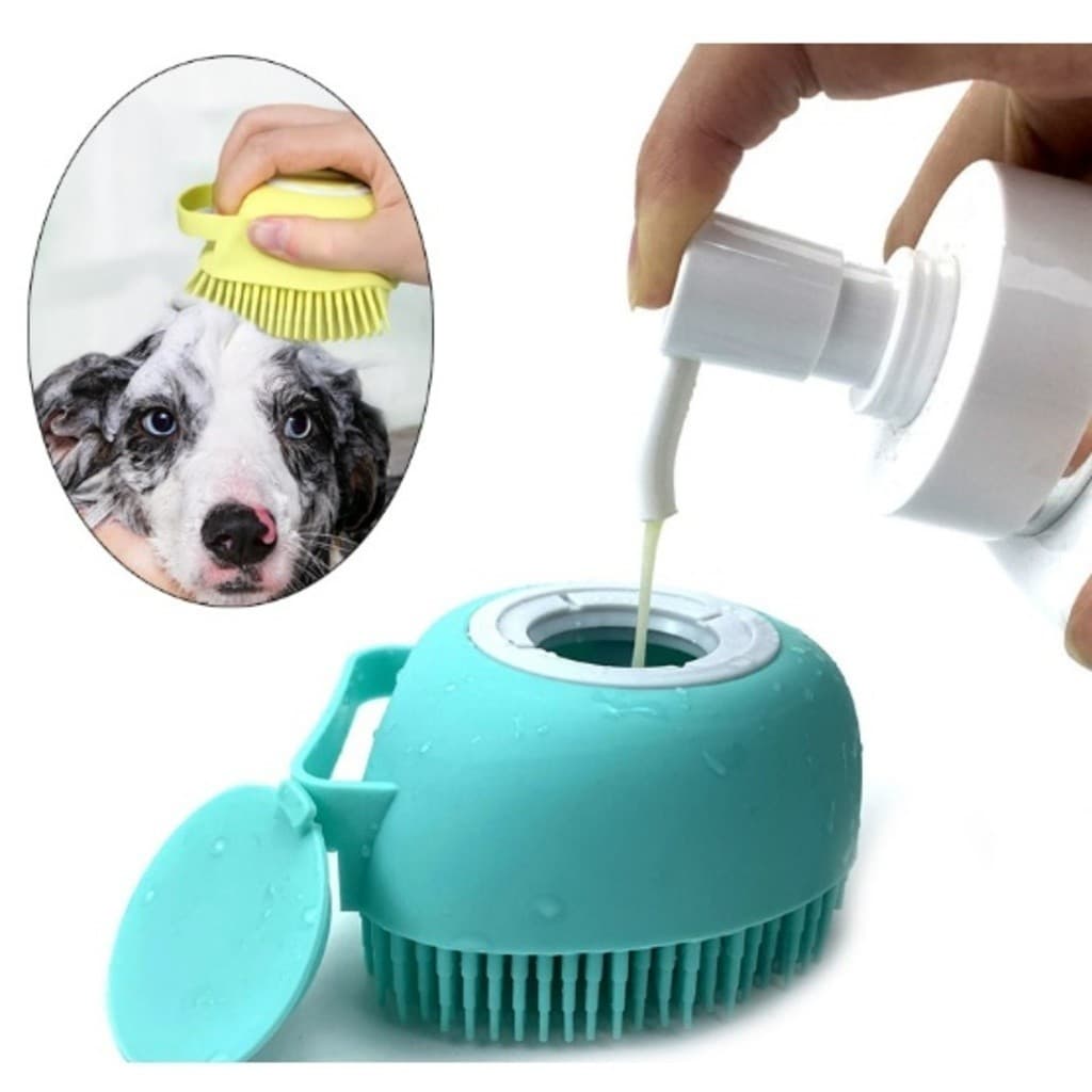 Bucha de Banho Pet Com Porta Shampoo Para Cachorro e Gato - CORES SORTIDAS