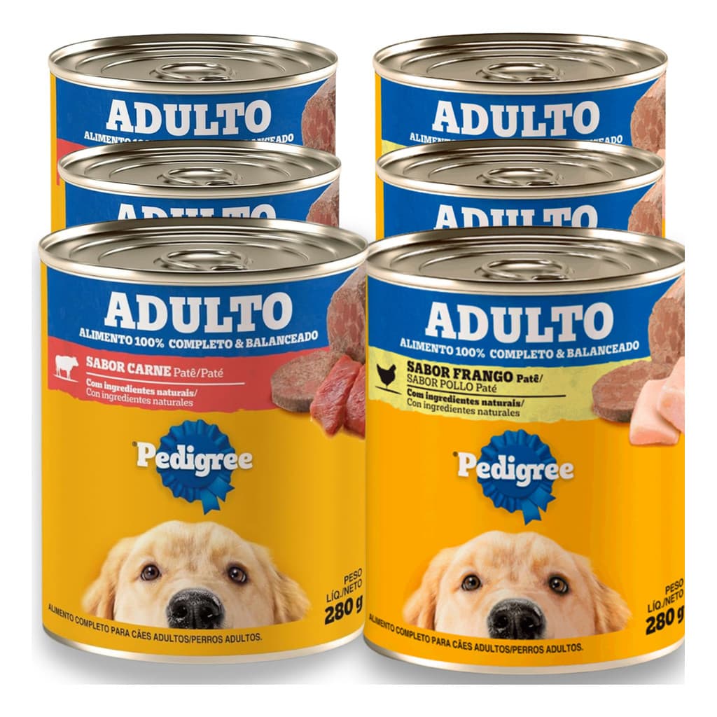 Raçao Pedigree Umida Combo 6 Latas Caes Pate Frango E Carne COMIDA Cachorro PET