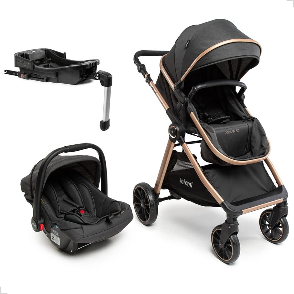 Carrinho de Bebê Bebê Conforto Com Assento Reversível Preto