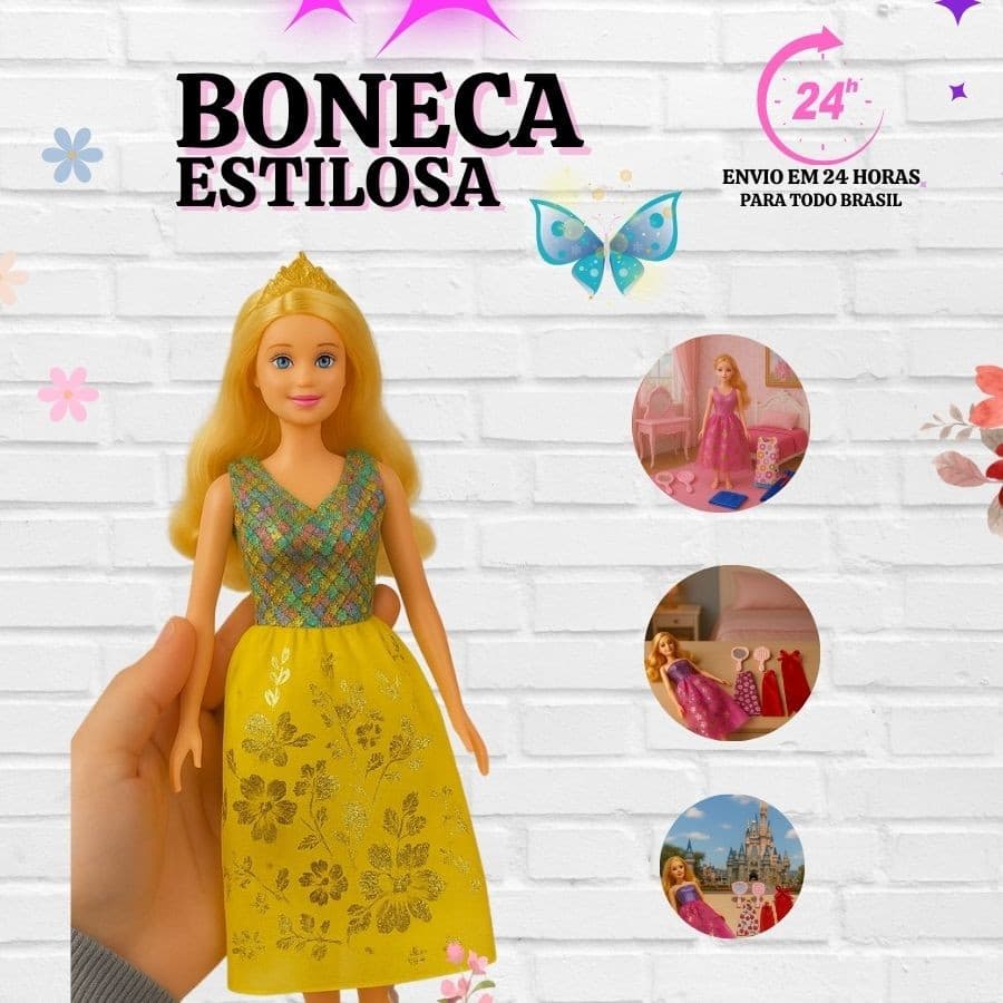 Boneca Garota Estilosa Glitter Clássica Articulada Baile de Gala Original - Sortido