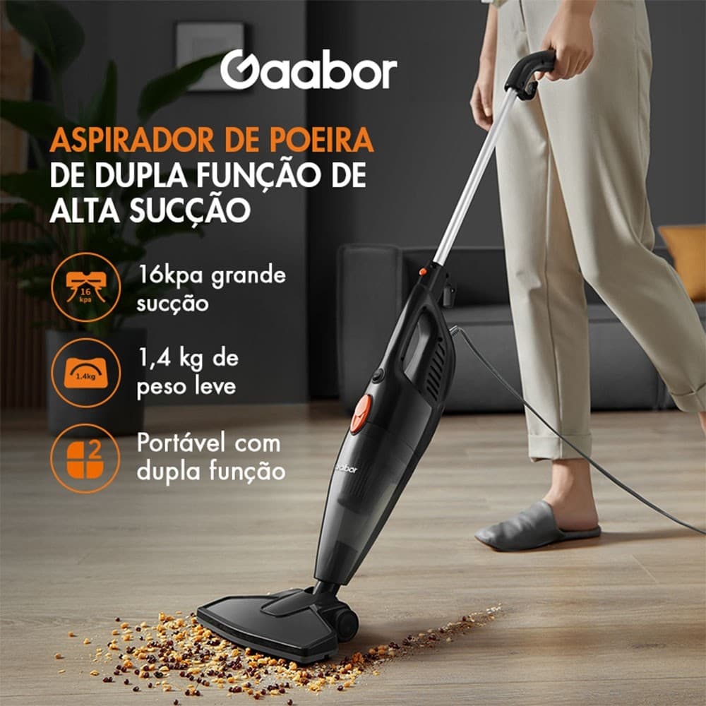 Gaabor Aspirador de Pó 2 em 1 Sucção Forte de 16000Pa Com Fio Haste de Pressão Dust Off Portátil GVCW-M15A