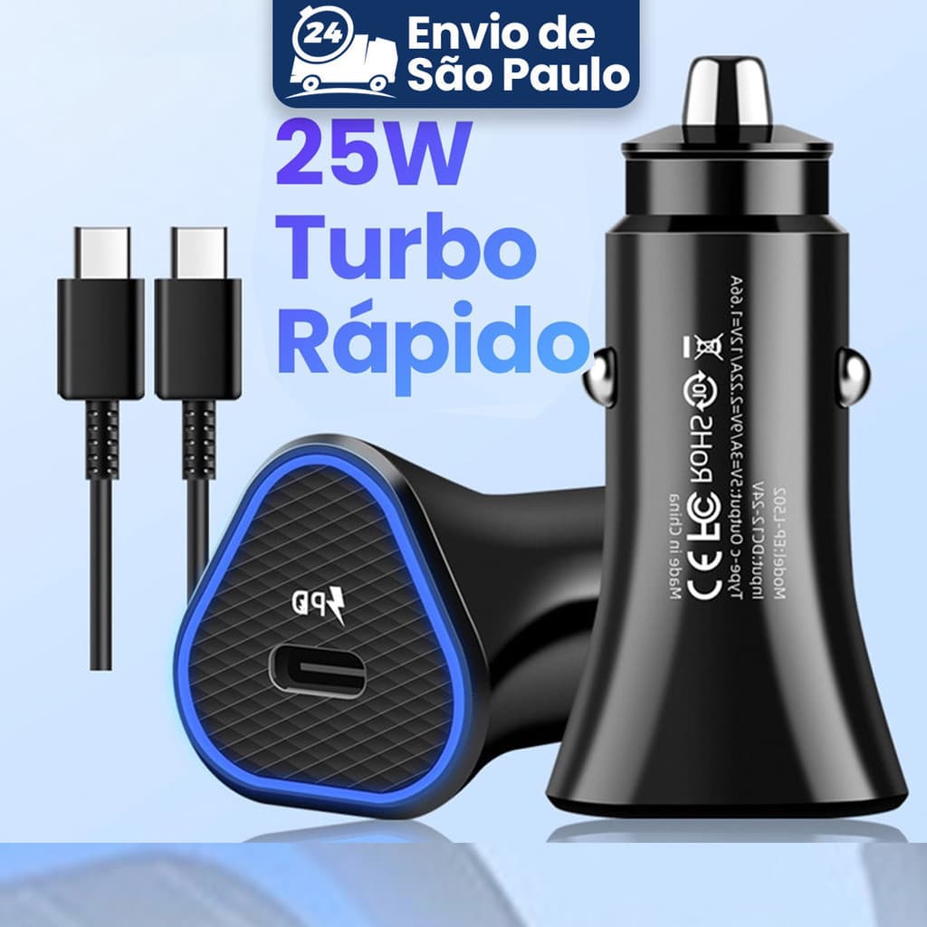Carregador De Celular Fonte De Carro USB Fast Turbo Entradas 25W Carregamento Rápido