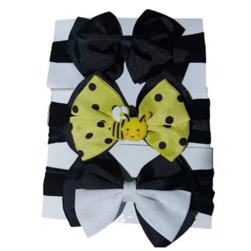 Kit 3 faixa tiara turbante bebê laço mesversário abelhinha maternidade enxoval bebê