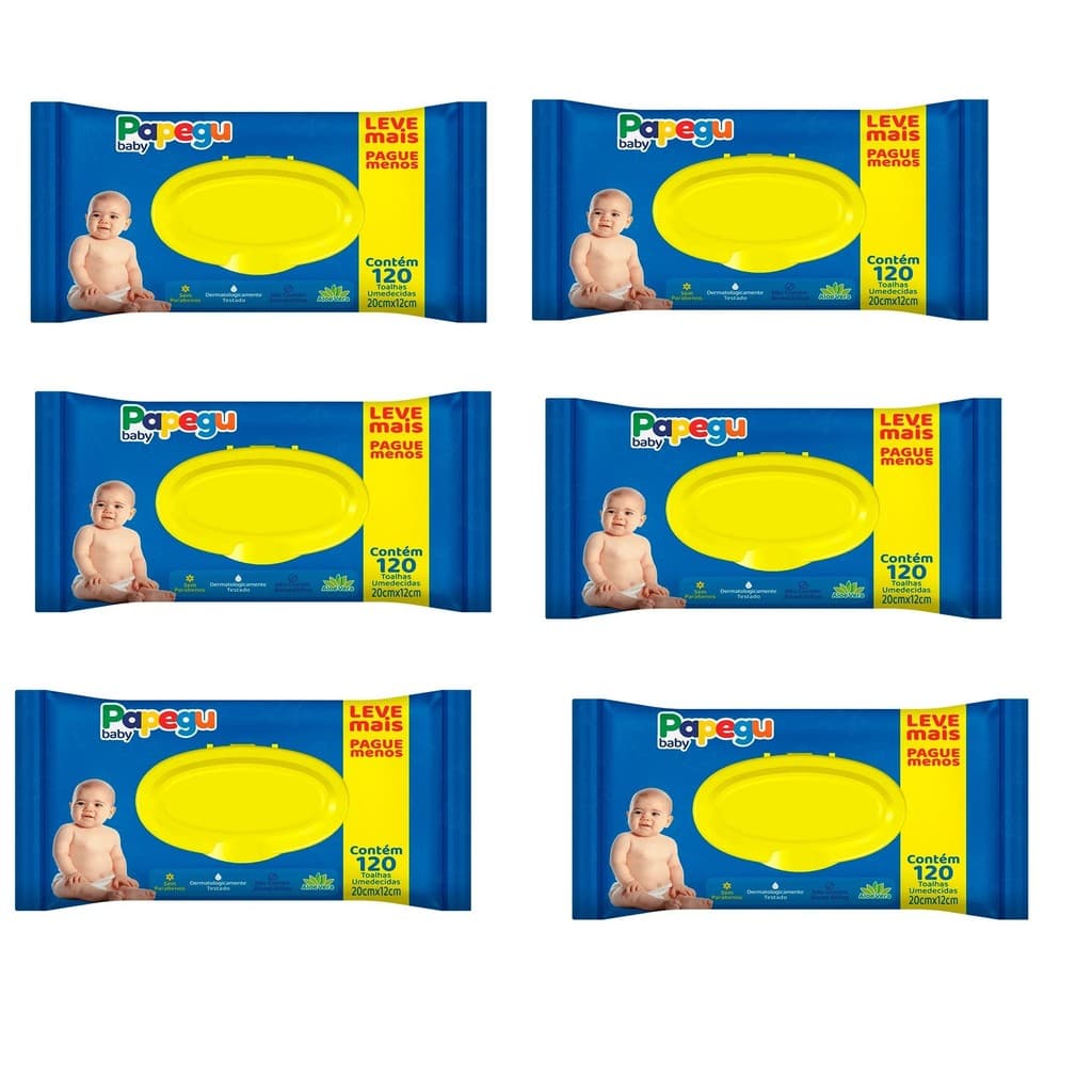 Kit 6 Toalhas Umedecidas Papegu Baby 120Un / 720 Toalhas - Eurofral