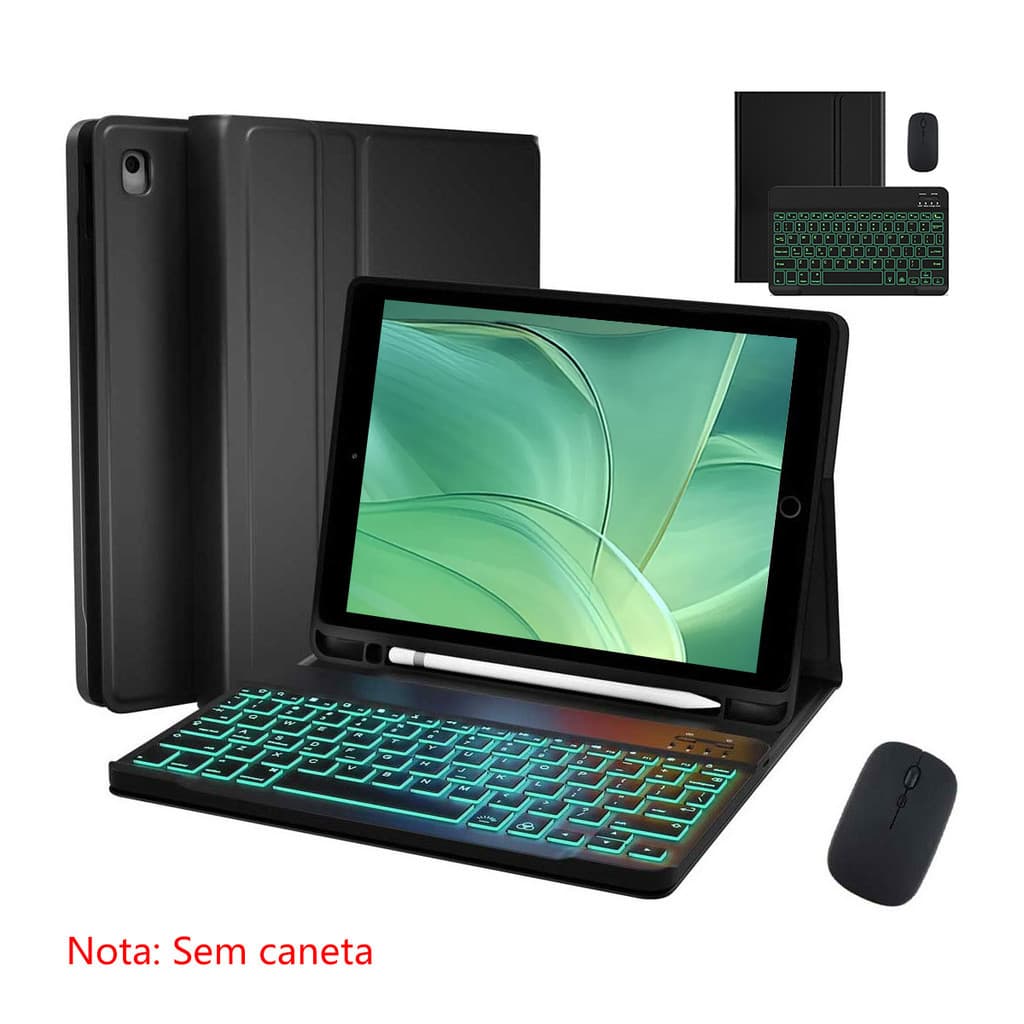capa com teclado iluminado e mouse para Samsung Tab A7 A8 S6 lite S7 S8 S8 Ultra S7plus S8plus S7fe A9plus