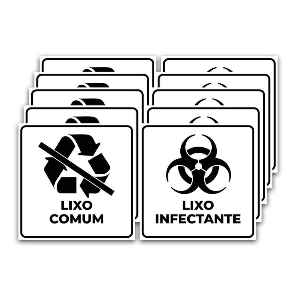Adesivo Lixo Comum E Lixo Infectante Kit 10 Unidades 10x10cm