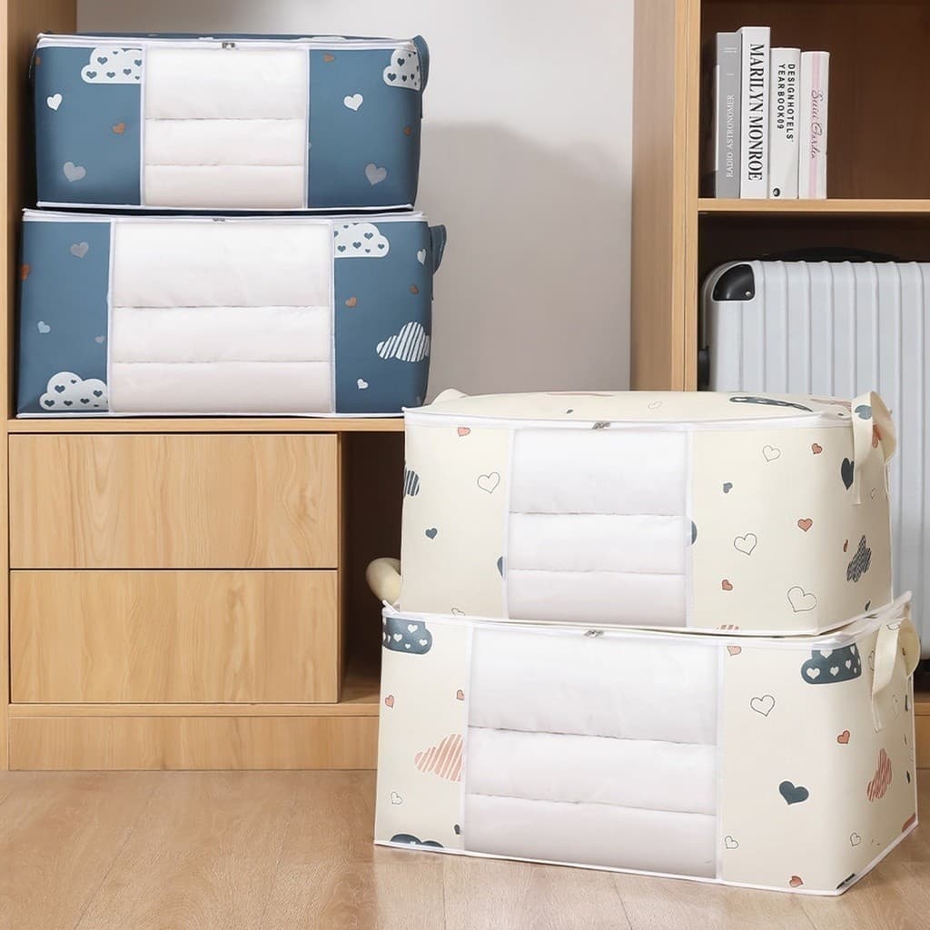 Caixa Organizadora Grande e Flexível , Closet , Roupa, Cobertor, Casacos, Armário, Cinza e Estampada